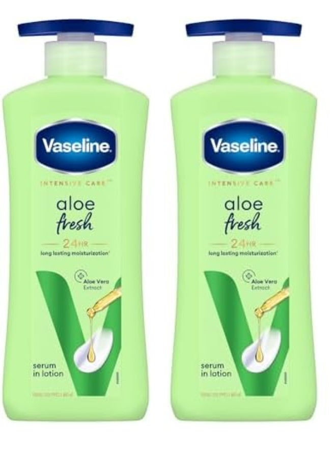 فازلين للعناية المركزة، لوشن مرطب للجسم بخلاصة الصبار المنعش، 400 مل، لبشرة نضرة ومرطبة، مع خلاصة الصبار النقي 100%، للبشرة الجافة والخشنة، للرجال والنساء (عبوة من قطعتين) - Image 1